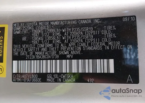 2011 Lexus Rx 350 z USA, uszkodzony, nr VIN 2T2ZK1BA3BC041739